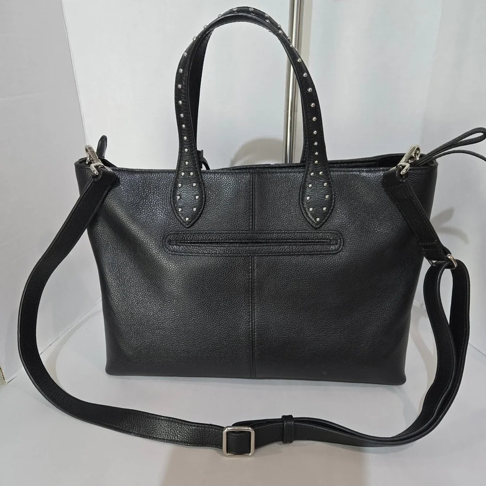Brighton Tote Bag‎ Black Snakeskin Studded Leather Heart Charm Crossbody